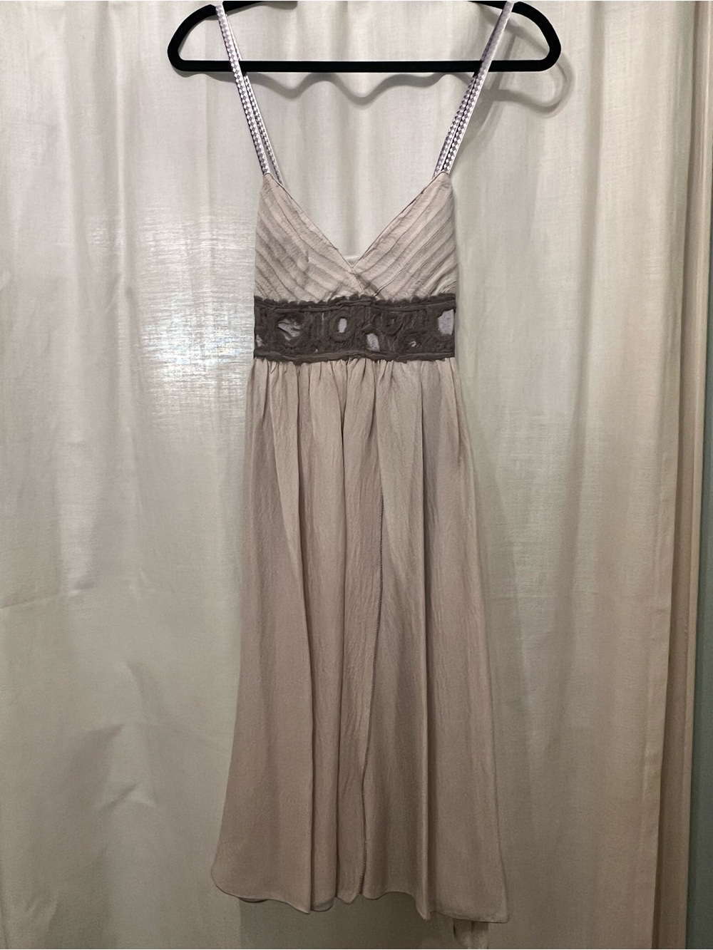 Women's Silver Gray Silk Spaghetti-Strap A Line Midi Dress IT40/US4